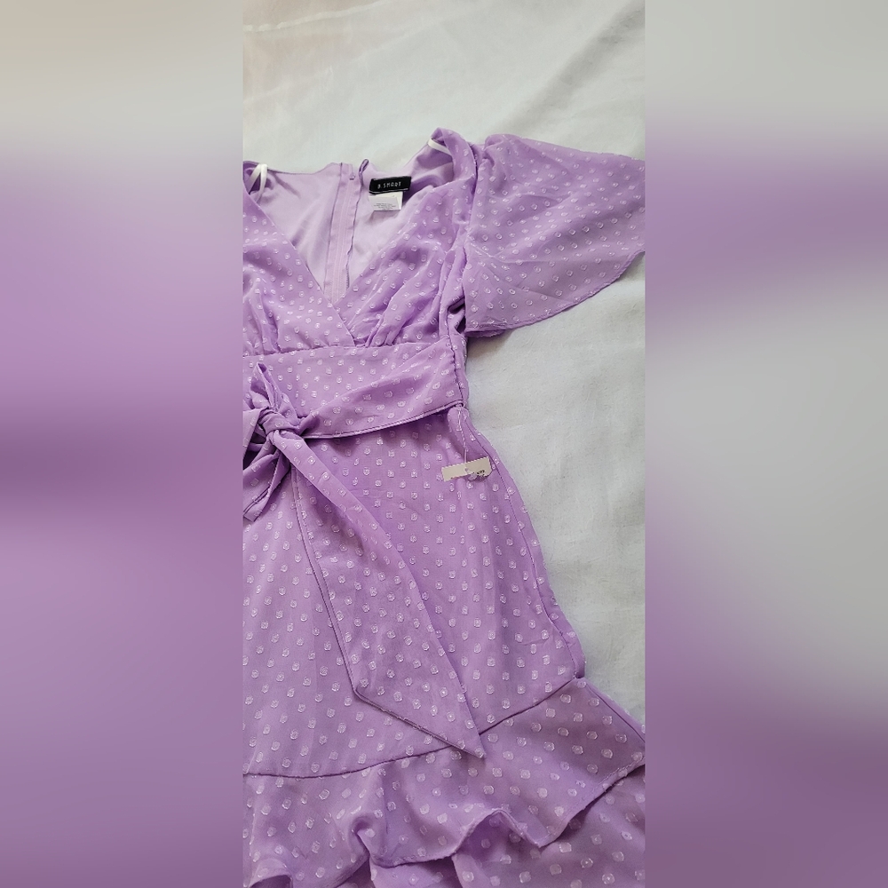 NWT! Spring Polka-Dot Lavender Lilac Photo Ready Women's Mini Ruffle Sundress - Picture 15 of 17